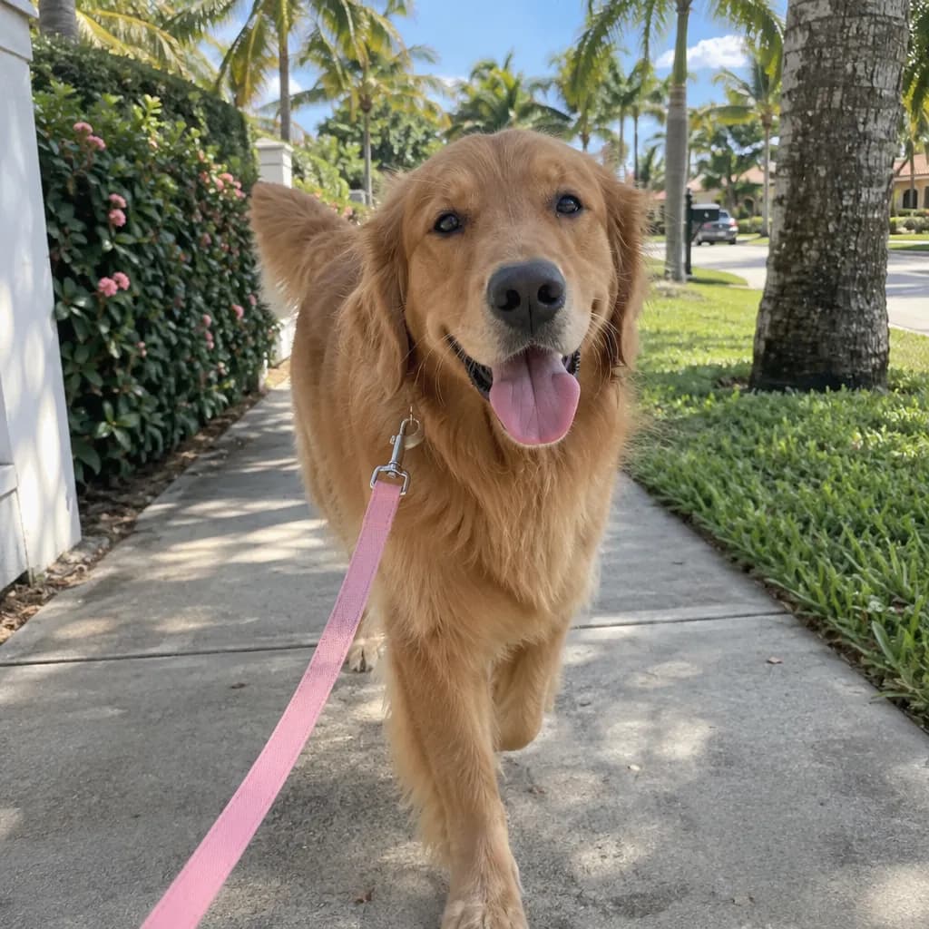 Golden retriever on a sunny walk